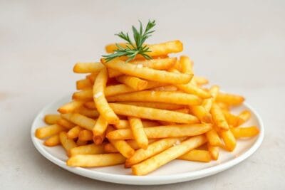 Batatas fritas douradas e crocantes feitas na Air Fryer, com um toque de sal marinho e alecrim