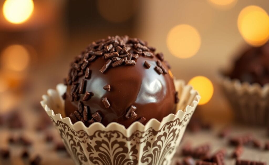Brigadeiro gourmet com chocolate belga em copinho decorativo