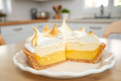 Imagem de uma Torta de Limão com Merengue, mostrando o merengue dourado e recheio amarelo vibrante